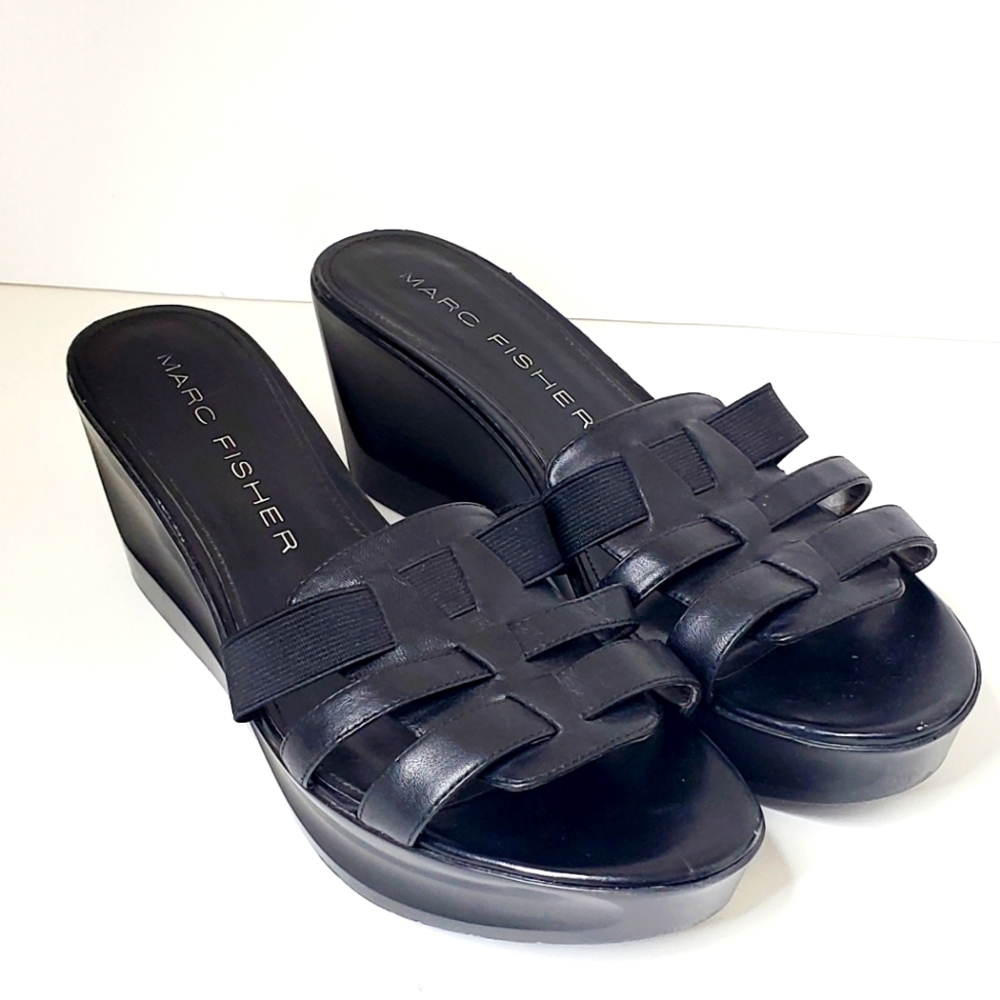 Marc Fisher Visconti Black Leather Platform Sandal